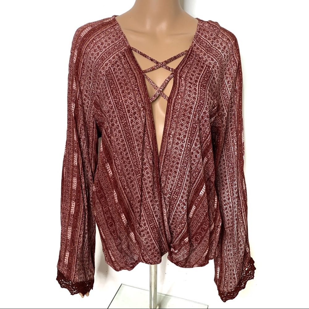 Angie Boho Flare Sleeve Patterned Blouse